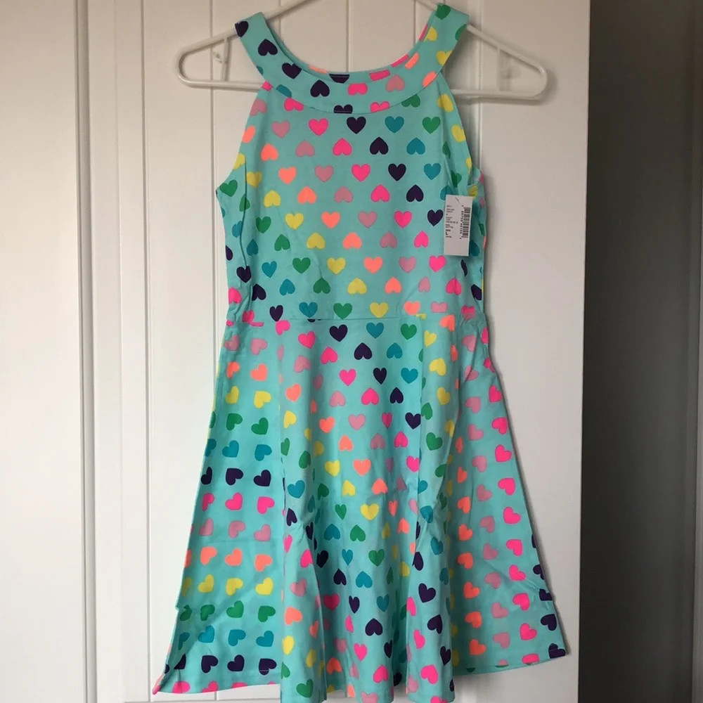 The Children's‎ Place Dress Girls Size Large 10/12 Blue with Hearts - Picture 2 of 9